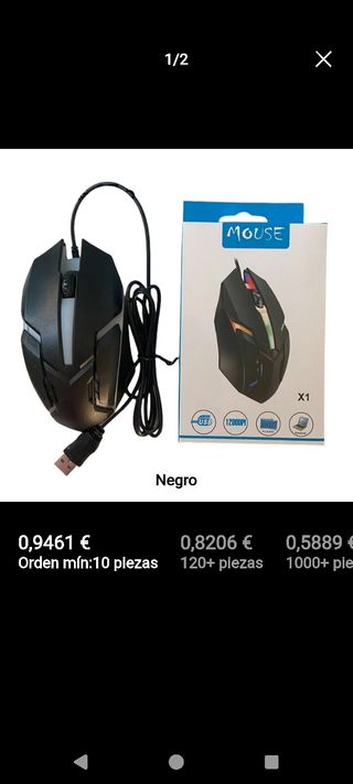 Raton Gaming negro RGB cable 1200 dpi
