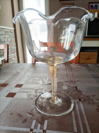 Coppa alzata cristallo e foglia oro 
