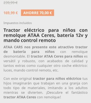 Tractor 12 v. Niños hasta 4 años.