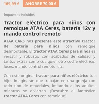 Tractor 12 v. Niños hasta 4 años.