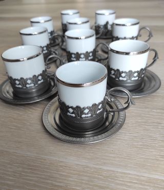 Set 10 tazzine caffé vintage anni 60 Delfi, peltro
