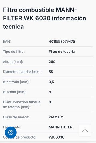 Filtro combustible WK 6030