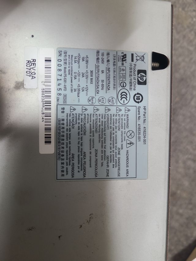 Fuente 365W de alimentación HP Mod. PS-6361-4HFD