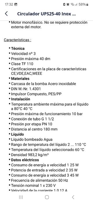 Circulador UPS25-40 Grundfos