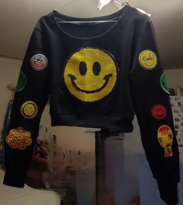 Felpa cotone nera bambina con emoji