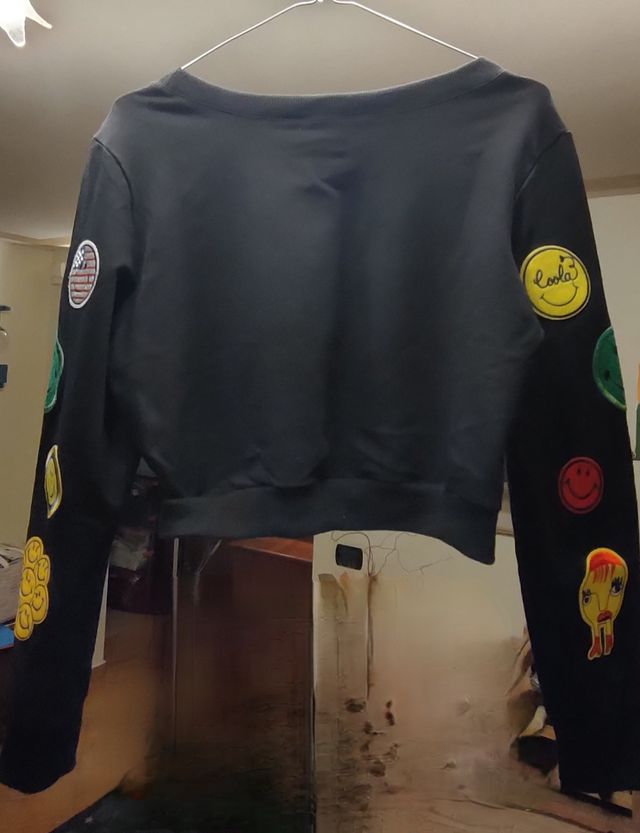 Felpa cotone nera bambina con emoji