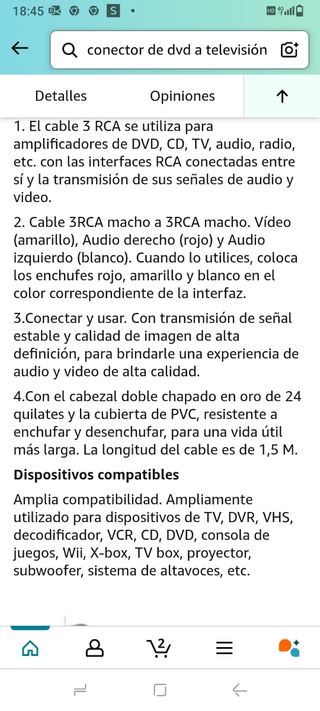 Cable adaptador TV a DVD....