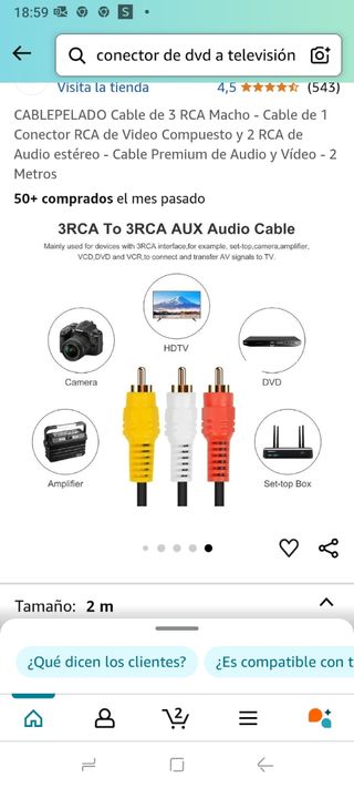 Cable adaptador TV a DVD...