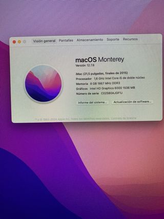 iMac 21.5” Intel Core i5 doble núcleo 1.6 GHz 
