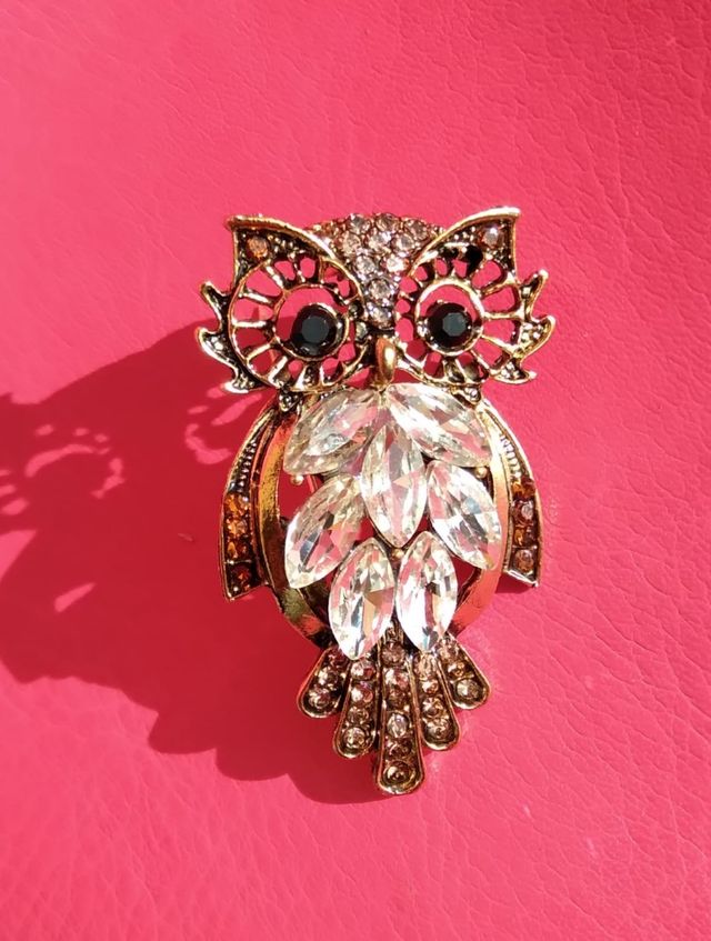 Spilla vintage gufo strass brillanti