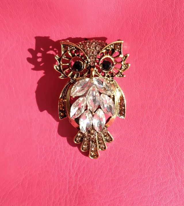 Spilla vintage gufo strass brillanti