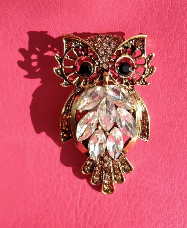 Spilla vintage gufo strass brillanti