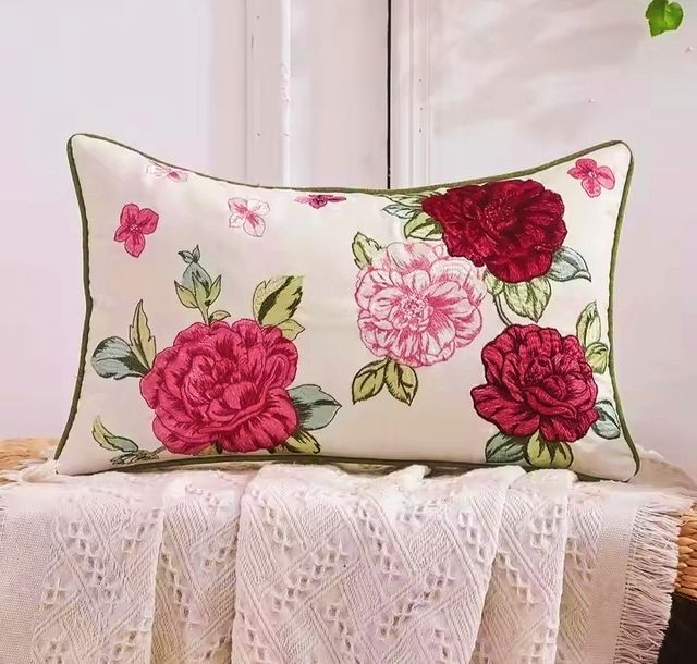 Capa de almofada decorativa, bordada 50*30cm. Algodão
