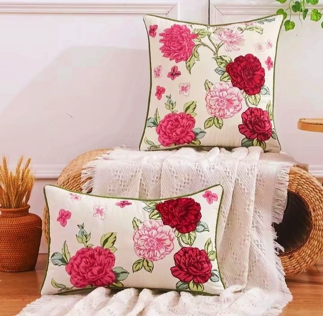 Capa de almofada decorativa, bordada 50*30cm. Algodão