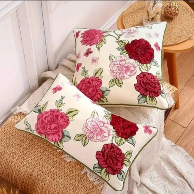 Capa de almofada decorativa, bordada 50*30cm. Algodão