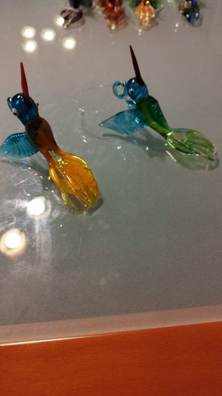 Colibri grande de cristal naranja y azul