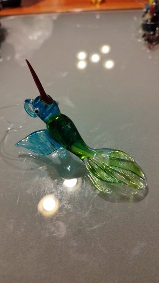 colibri grande de cristal azul y verde