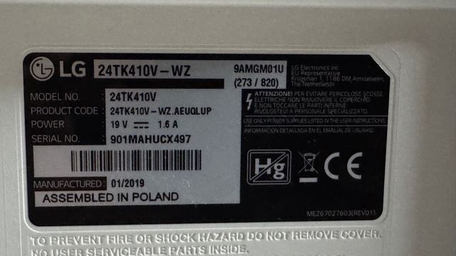 TV LG plano 24” blanco