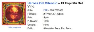 VINILO  Héroes Del Silencio ‎–El Espíritu Del VinO