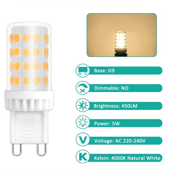 4 x Bombillas casquillo LED G9 5W neutra 4000K