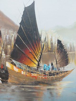 Cuadro grande barco pintura 138cmx76cm