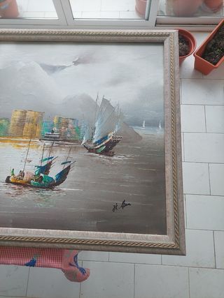 Cuadro grande barco pintura 128cmx68cm