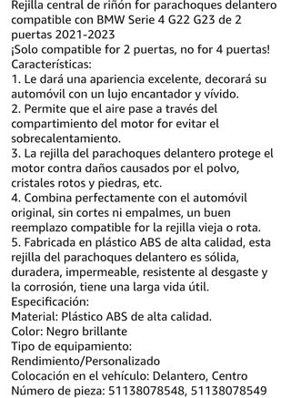 Rejilla Delantera para BMW serie 4 