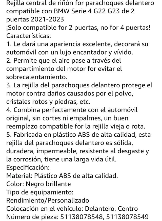 Rejilla Delantera para BMW serie 4