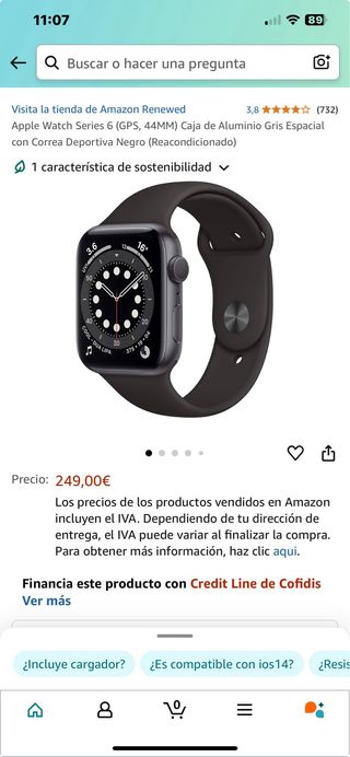 Apple watch serie 6 space gray aluminium case 44m