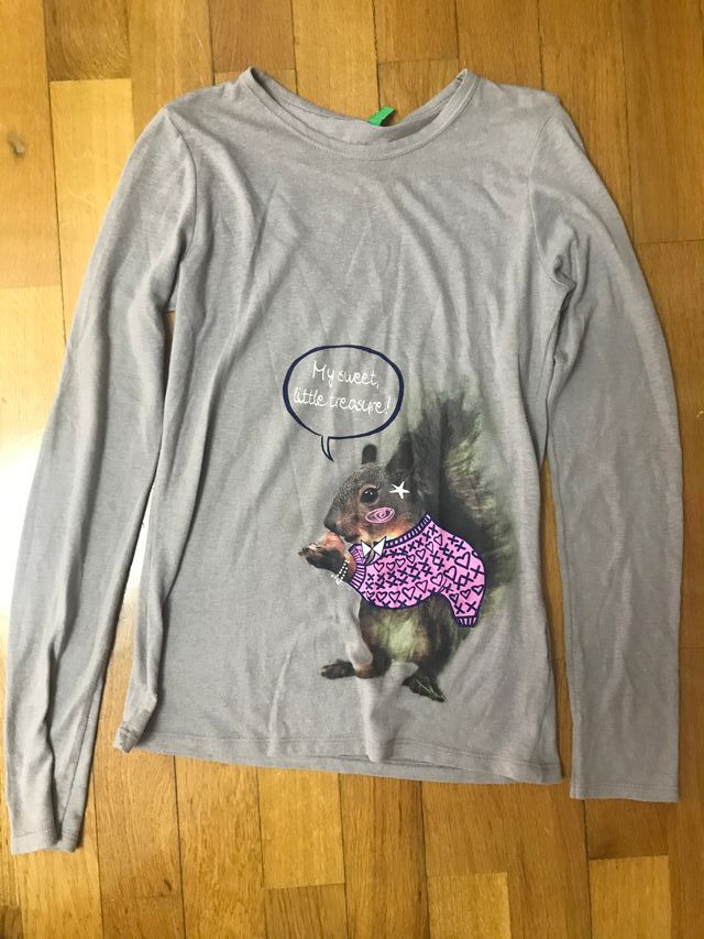 Camiseta benetton gris dibujo ardilla talla 11-12