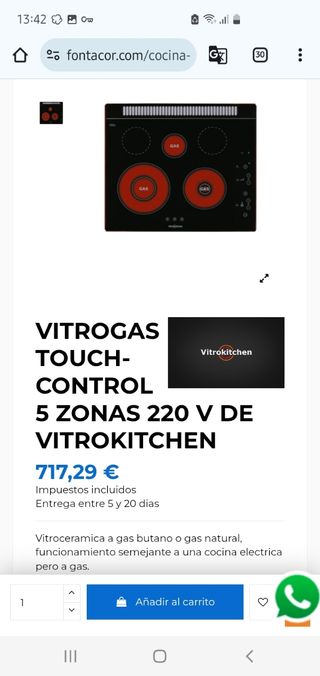 Vitrogas Vitrokitchen Touch ControlG20.Gas Natural