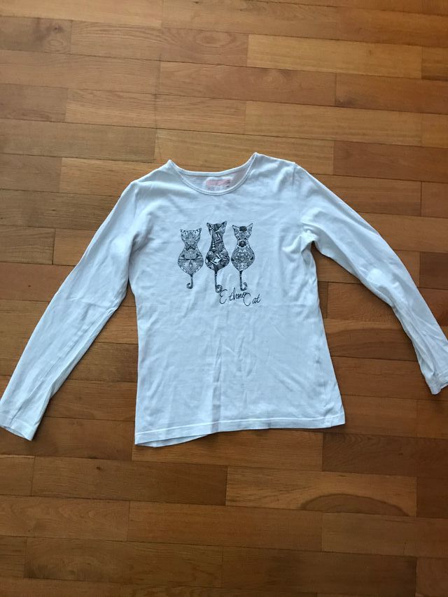 Camiseta blanca con dibujo gatos talla 12 años