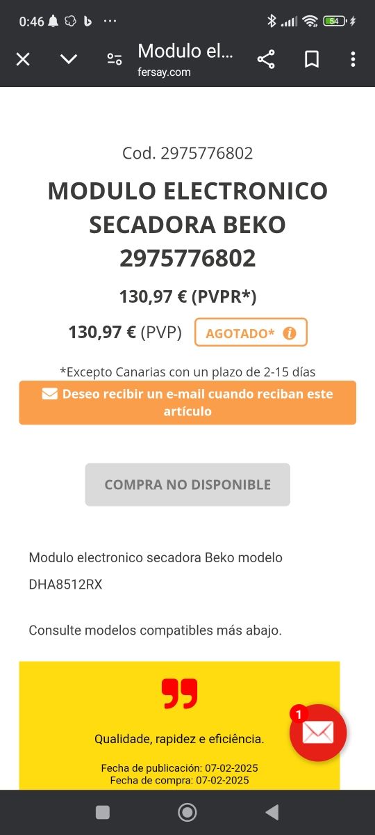 REPUESTOS SECADORA BEKO BOMBA CALOR