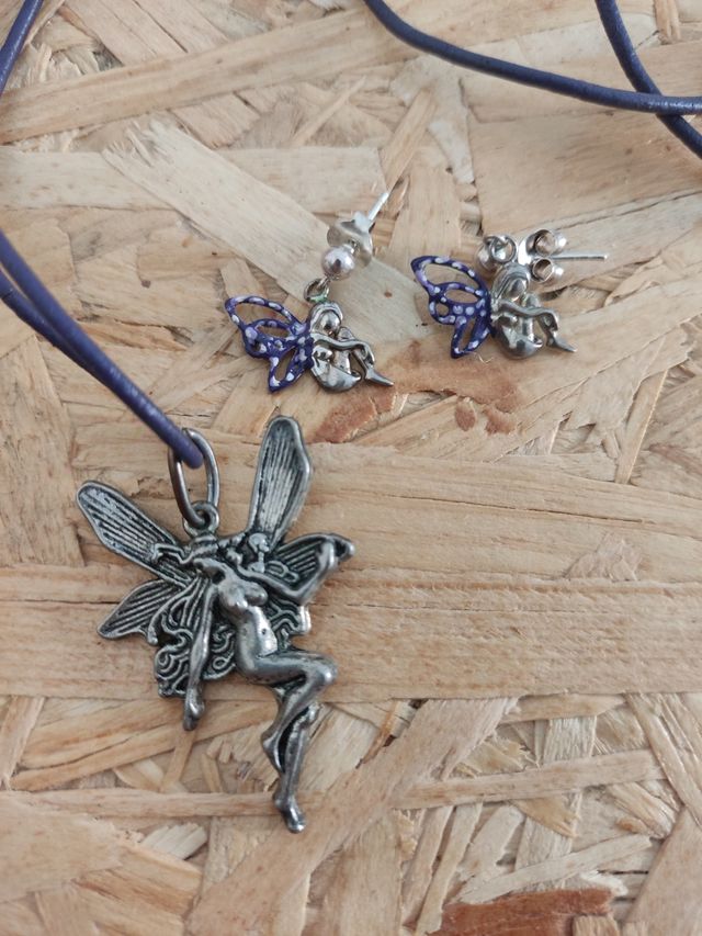 Conjunto pendientes y collar de hadas de plata