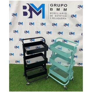 Carrito de metal blanco, negro o verde 3 estantes