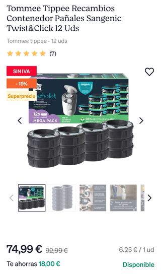 Contenedor Pañales TOMMEE SANGENIC  14 recambios