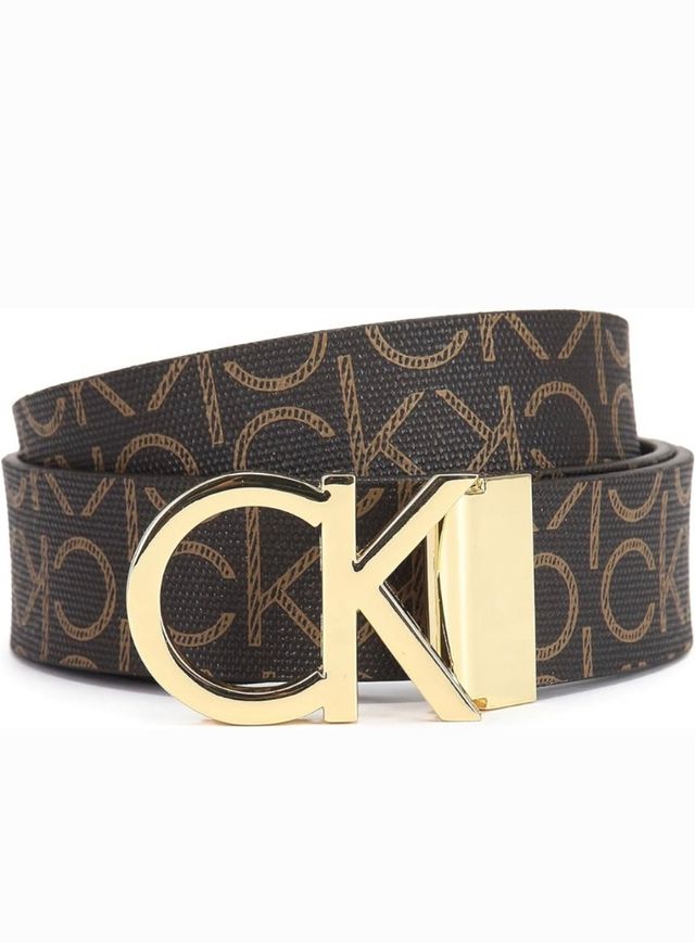 Cinturón Calvin Klein Monograma Marrón Dorado Oro.