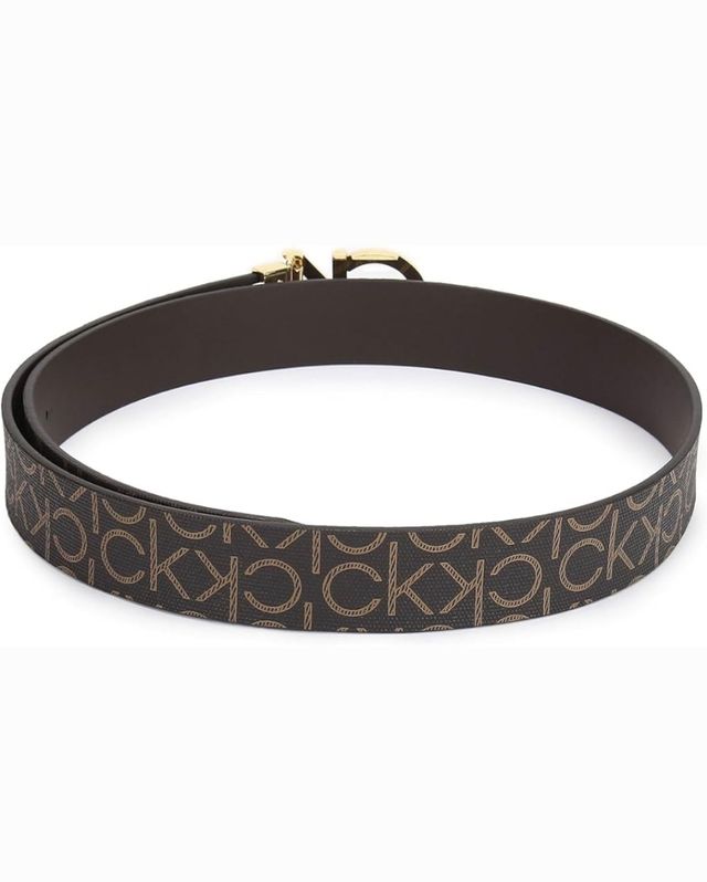 Cinturón Calvin Klein Monograma Marrón Dorado Oro.