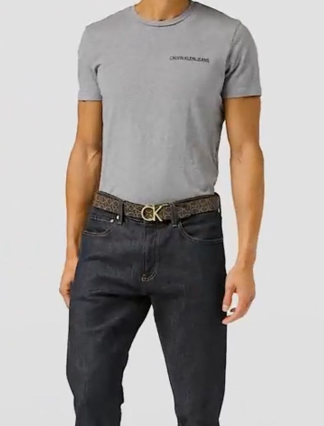 Cinturón Calvin Klein Monograma Marrón Dorado Oro.