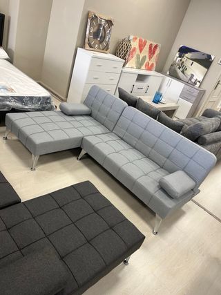 Sofa cama cheslong terciopelo gris