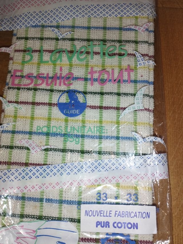 3 bayetas limpieza Algodón, 3 lavettes