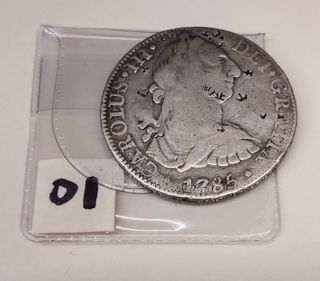 Moneda plata 1785 Carlos III Méjico.
