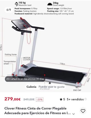 Cinta correr clover fitness, como nueva