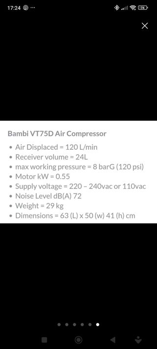 Compresor aire profesional Bamby VT75D.  8kg