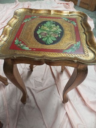 Mesa auxiliar mesas nido antiguas talladas 3 unid