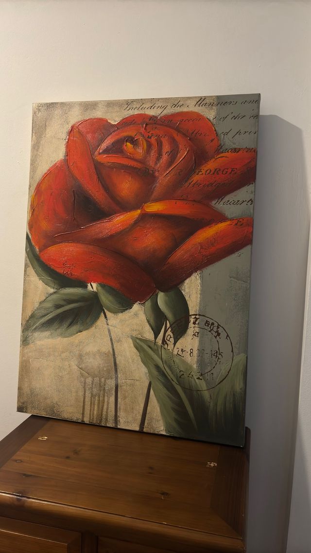 Cuadro al óleo de una rosa