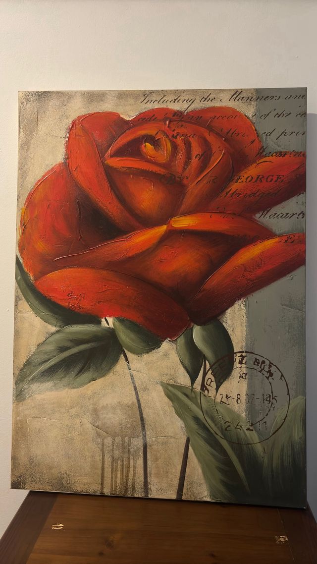 Cuadro al óleo de una rosa