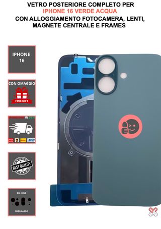 VETRO  RICAMBIO COMPLETO PER IPHONE 16 VERDE