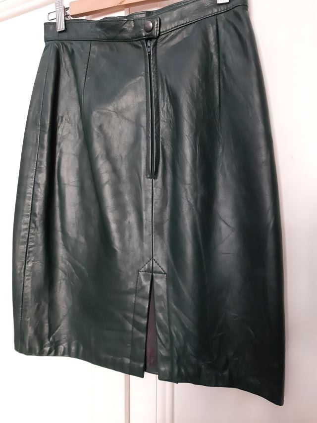 falda lápiz vintage cuero verde nueva T 38/40