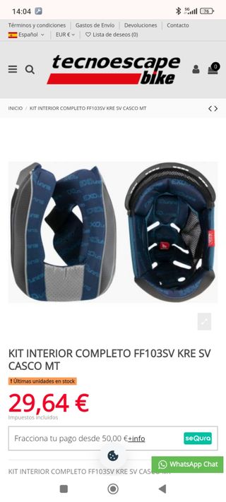 Kit interior completo casco  MT KRE SV